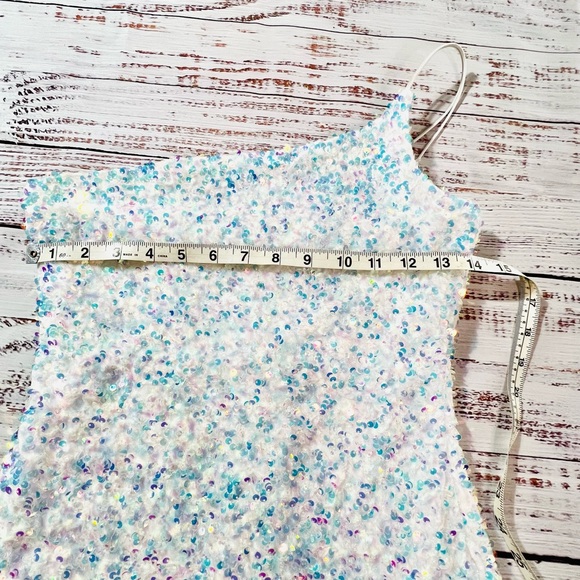 Women's one shoulder sequin bodycon dress NYE medium white - Picture 7 of 12